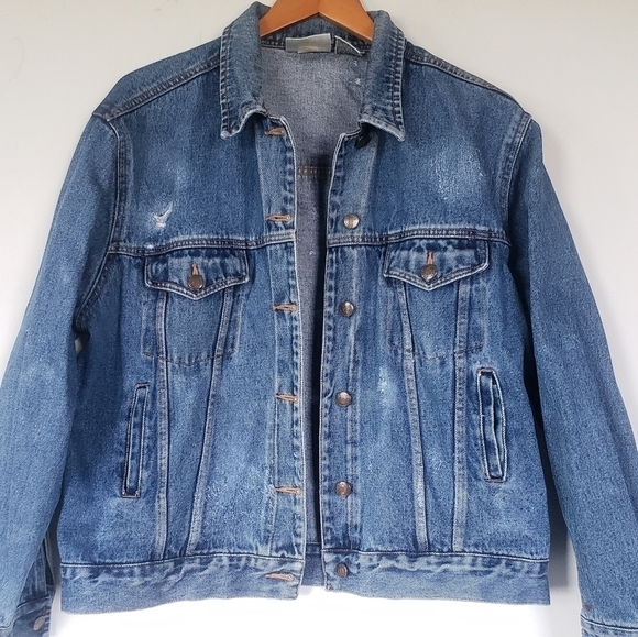 BILL BLASS Vintage Distressed Denim Jean Jacket Large. - Picture 2 of 5